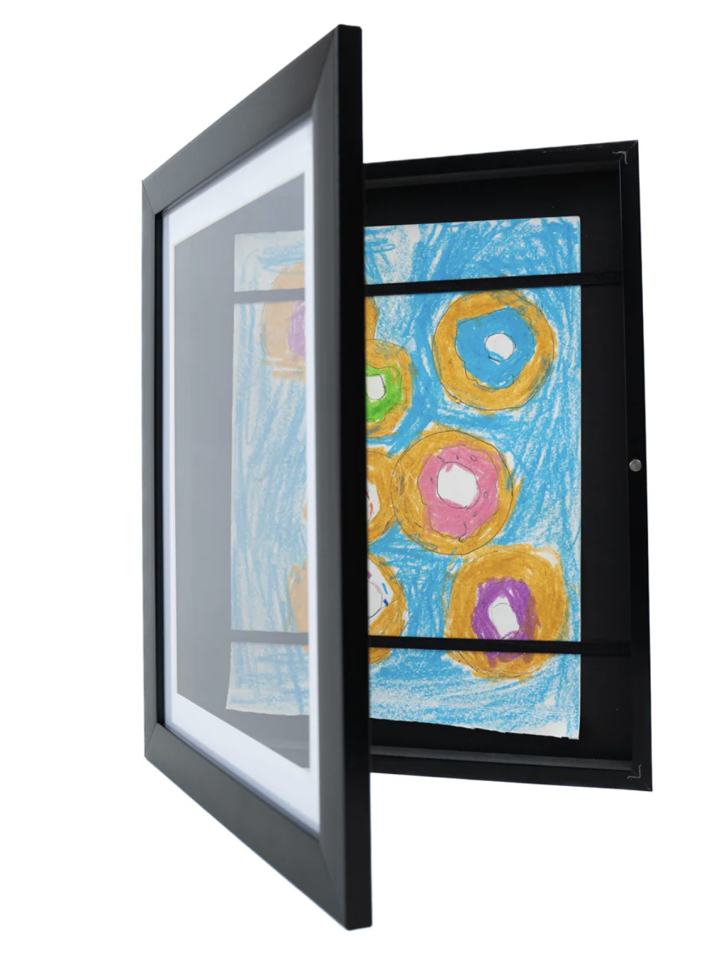 Openable photo frame with storage for kids art